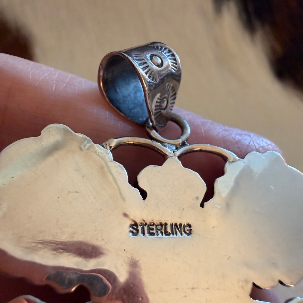 ❤️ Huge Butterfly Navajo Style 925 Pendant Dahlia Conch Kingman Turquoise 19.3G - Picture 7 of 11